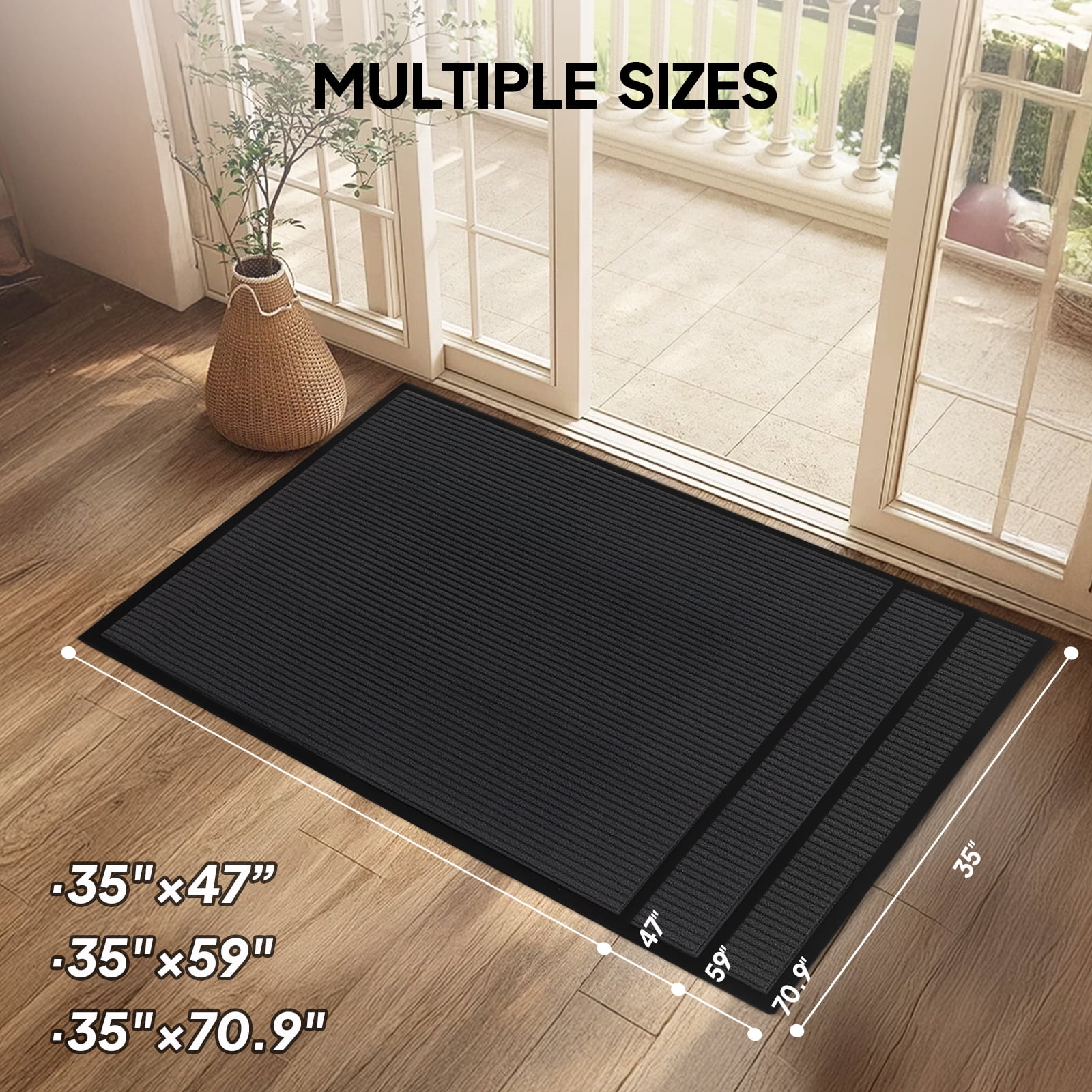 Extra-Long Dark Gray PVC Composite Entryway Mat, 90x150x0.7cm Commercial-Grade Non-Slip Mat, Heavy-Duty Dirt Trapping Mat for Storefronts Office Lobbies Airports Home Entrances