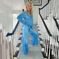 thumbnail image 5 of JGGSPWM Denim Printed Pajama Set for Women, Soft Stretch Lounge Set with Button-Down Top and Relaxed Wide Leg Pants Blue S, 5 of 7