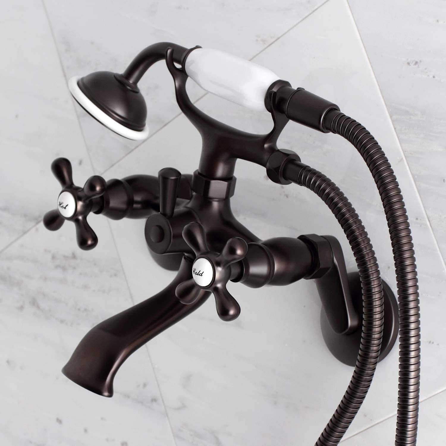 Kingston Brass Victorian Tub Wall Mount Clawfoot Tub Filler with Hand Shower