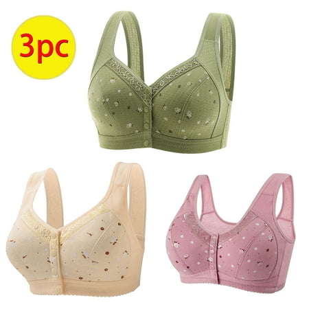 GERsome 3PCS Women s Front Closure Bras Posture Full Coverage Plus Size No Underwire Support Plunge Seamless Bra 3PCS#Green/Beige/Hot Pink XL