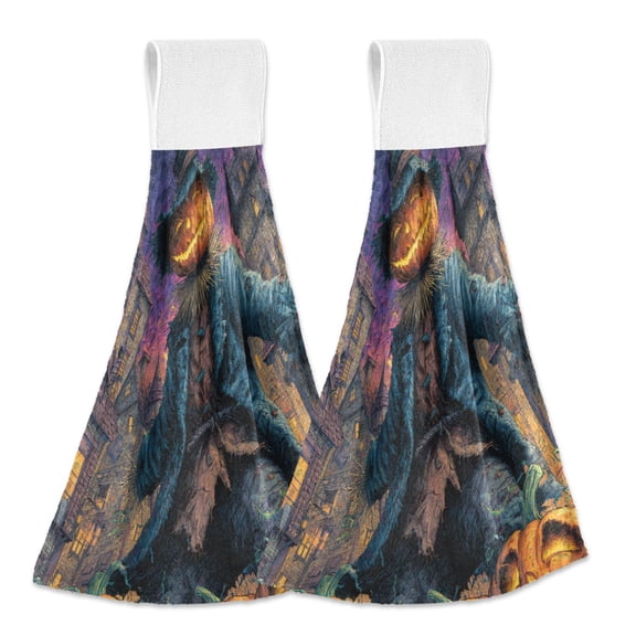 Wobogo Pumpkin Man Hand Towel Set of 2 Absorbent for Kitchen and Bathroom With Velcro Hanging Loop 18.2×14in