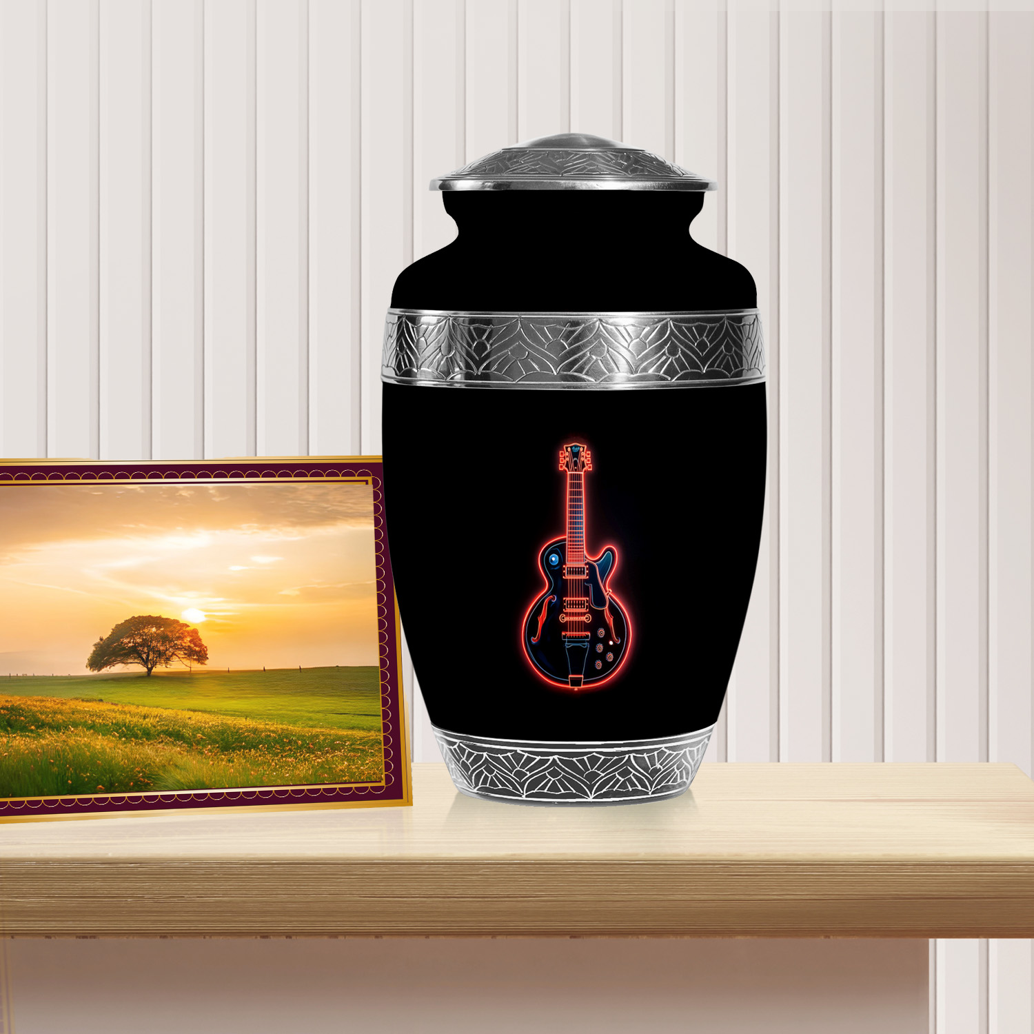 YATSKIA Neon Guitar Large Funeral Urns For Adult Ashes Men And Women, Cremation Urns For Human Ashes Adult Men And Women, (200 Cubic, Large 10 Inch)