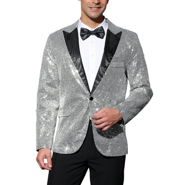 Chaqueta de traje con lentejuelas para hombre INSPIRE CHIC, abrigo deportivo brillante para fiestas, color plateado, talla S