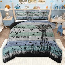 jejeloiu Country Farm House Full Size Comforter Sets,Farmhouse Windmill Bedding Sets For Men Women Reversible 3pcs