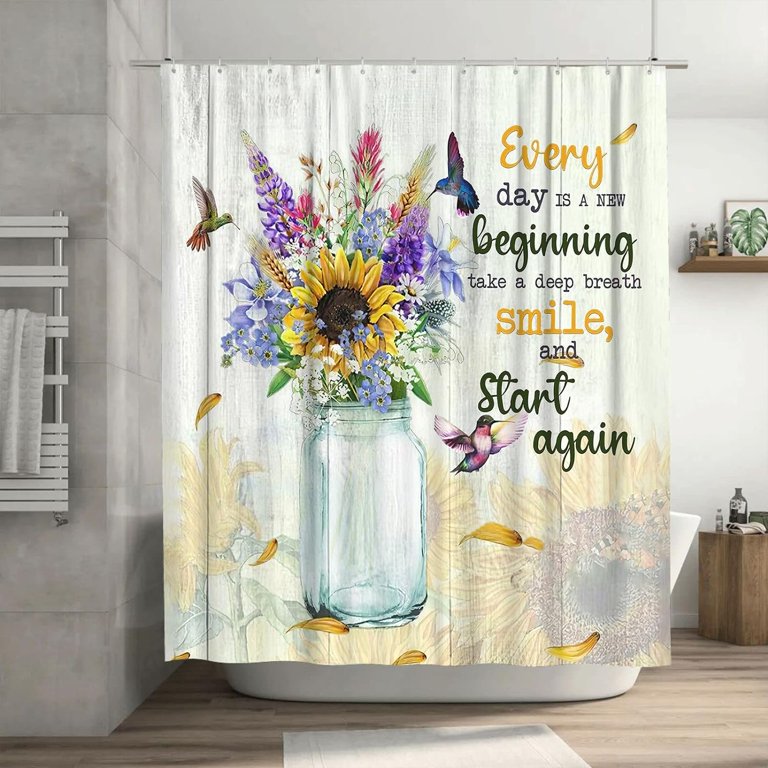 Rustic Farmhouse Flower Shower Curtain - Waterproof Polyester, 60x72 In, Includes 12 Hooks