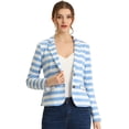 thumbnail image 1 of Blazer a rayas con cierre de botón y bolsillo con solapa con muesca para mujer Azul Claro S, 1 of 6
