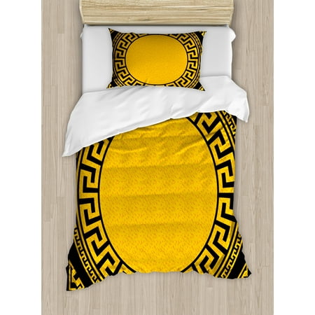 Greek Key Duvet Cover Set Sun Inspired Big Circle With Antique