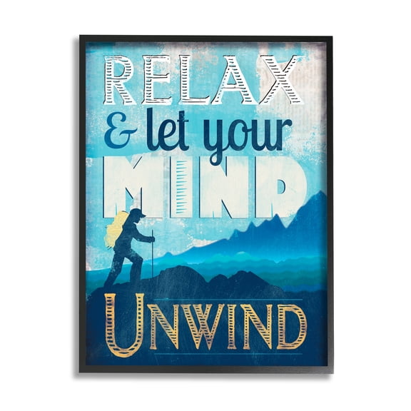 Stupell Industries Unwind Hiking Nature Inspirational Painting Black Framed Art Print Wall Art, 11 x 14