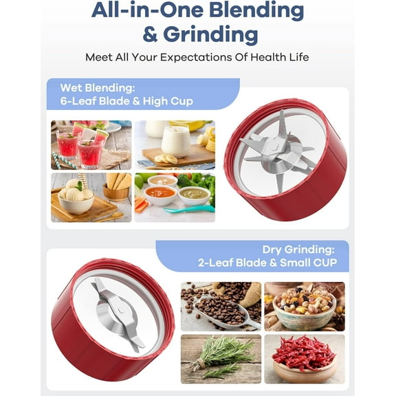 900W Blenders for Shakes and Smoothies, 15-Piece Personal Blender and Grinder Combo for Kitchen, Smoothies Maker with 4 BPA-Free Portable Cup, Nutritious Recipe Red