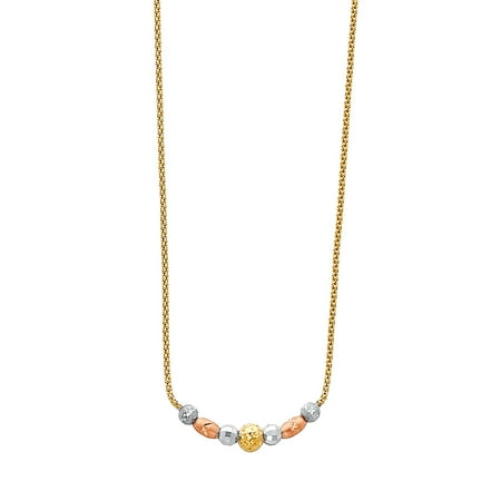 Rose Gold Lobster Claw FB Jewels 14K Rose White and Yellow Tri Color Gold Hanging 1.3mm Popcorn Lobster Claw Clasp Chain Necklace 17 Inches ()