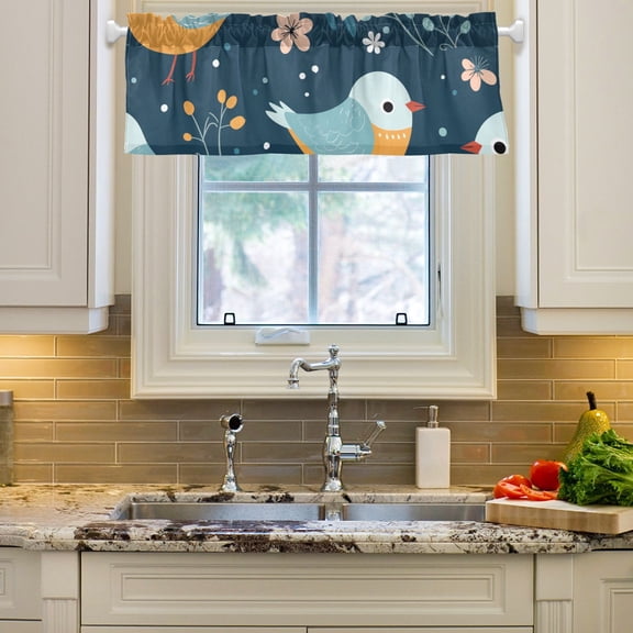 Birds Leaves Flowers Curtain Valances Farmhouse Design Window Treatment Decor Blackout Rod Pocket for Windows Living Room Kitchen 54" x 18"