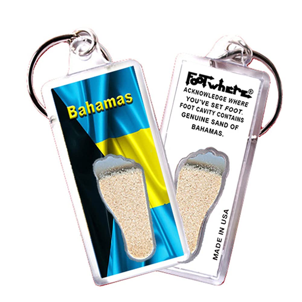 Bahamas FootWhere Souvenir Keychains. (BH100 - Assorted) 6 Piece Set.