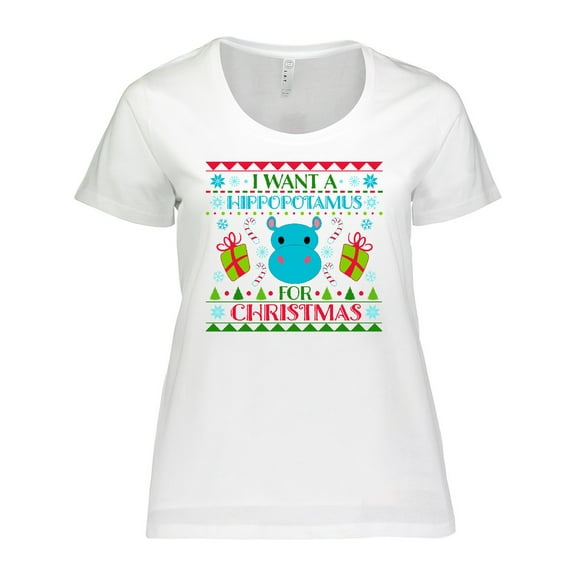 Inktastic I Want a Hippopotamus for Christmas Cute Ugly Sweater Women's Plus Size T-Shirt