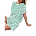 thumbnail image 3 of Womens 2 Piece Sets Summer Lounge Sets Striped Short Sleeve Oversized T Shirts Drawstring Shorts Matching Set, 3 of 4