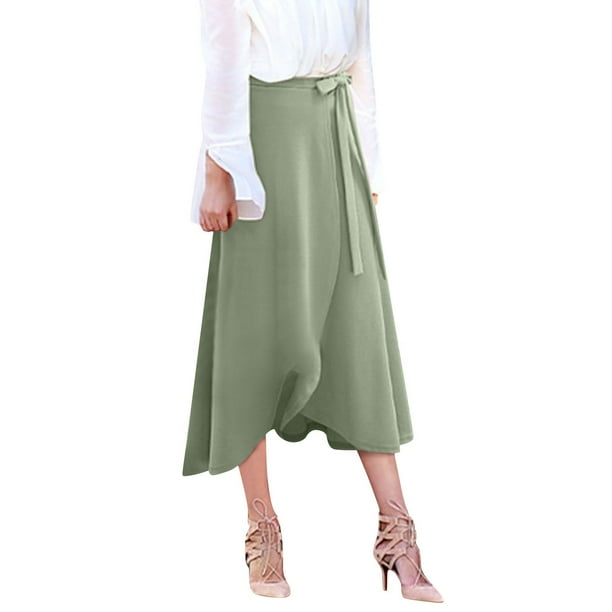 Gibobby Plisado Mini Falda De Las alta de color sólido Falda con abertura Falda de tiras de longitud media europea y americana de tamaño para mujer(Verde, XL)