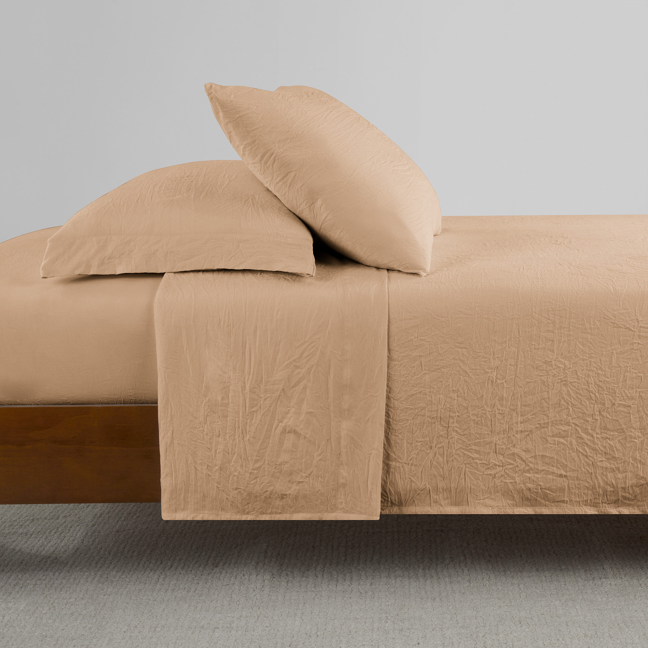 Mainstays Enzyme Washed Microfiber Bed Sheet Set, Fatigue Tan, King, 4 Pieces