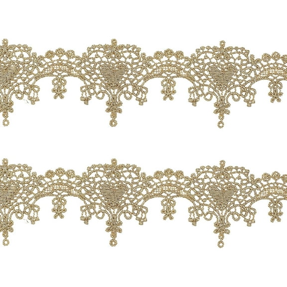 5Yards Gold Lace Trim Heart Lace Edge Trim Embroidery Polyester Ribbons Jacquard Ribbon Metaillic Venice Lace Trim for Wedding Applique DIY Sewing Crafts Gold