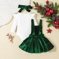 thumbnail image 6 of NOLDARES Baby Girls Fall Outfit Bow Print Ruffle Romper Suspender Skirt Headband 3PCS Infant Toddler Christmas Dresses(Green,0-3 Y), 6 of 9