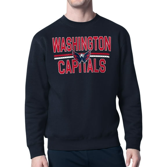 Men's Starter Navy Washington Capitals Mesh Look Team Name Logo Pullover Sweatshirt
