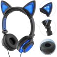 thumbnail image 2 of Auriculares supraurales con orejas de gato LED, auriculares plegables recargables con cable que se iluminan (azul), 2 of 5