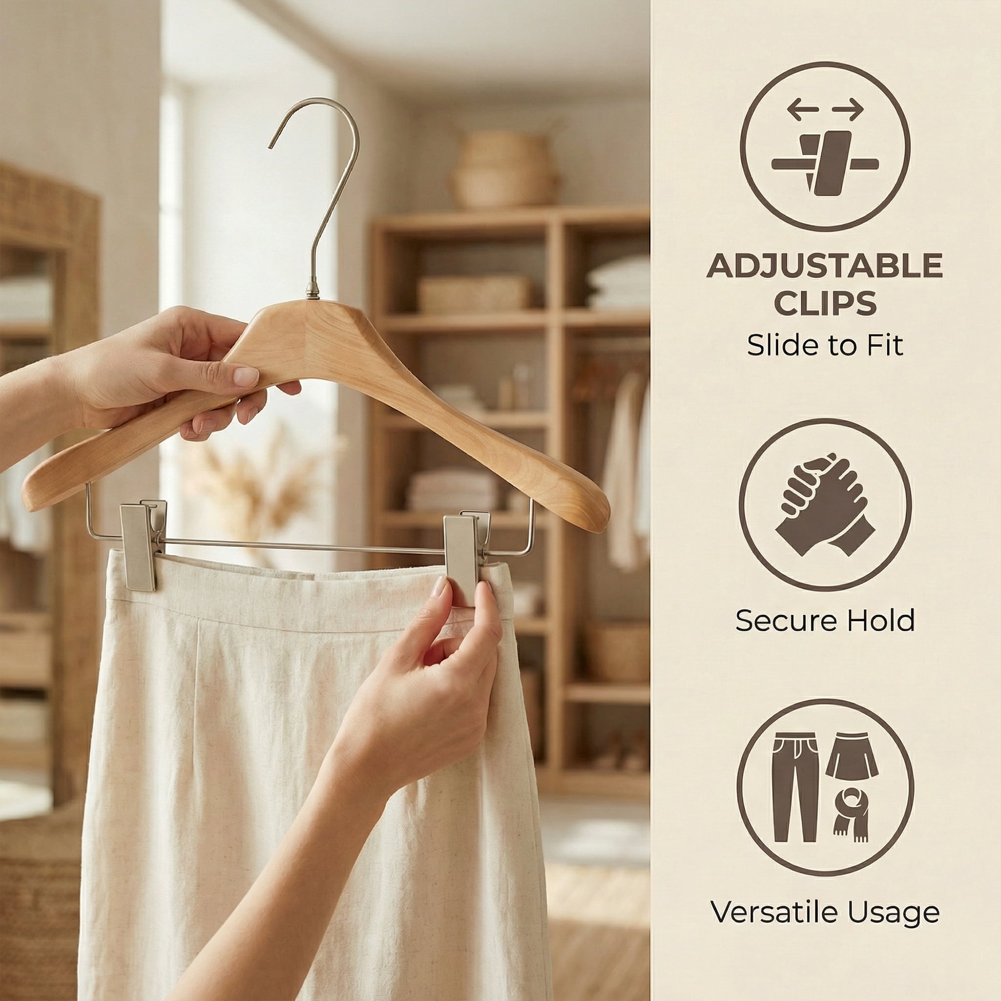 Unique Bargains 2Pcs Wood Nonslip Space Saving Clothes Hangers Natural Wood 15.7inch