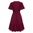 thumbnail image 4 of Dpytoraw Women Dresses V Neck Elegant Short/Long Waist High Waist Dots Ruffles Mini Dresses Women’s Sustainable Organic Cotton Dresses, 4 of 5