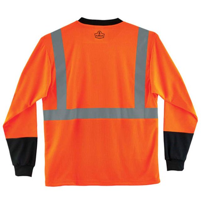GloWear 22712 Type R Classe 2 T-Shirt Noir à Manches Longues sur le devant&44; Orange - Petit