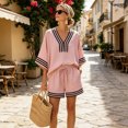 thumbnail image 2 of QGJZVUNL Boho 2 Piece Sets for Women Summer Outfits V Neck Top Elastic Waist Shorts Vacation Clothes Size 2XL, 2 of 5