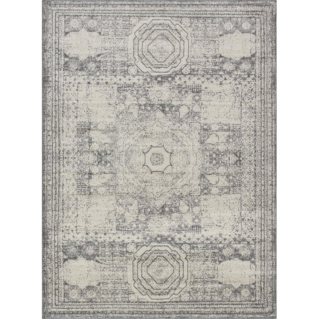 Unique Loom Bromley Collection Vintage Traditional Area Rug, 9 x 12 Feet, Light Gray/Ivory