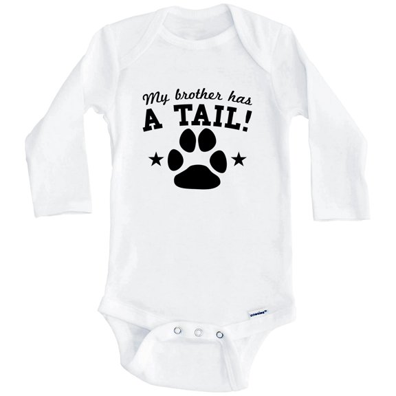 My Brother Has A Tail Funny One Piece Baby Bodysuit For Dog Owners (Long Sleeve), 0-3 Months White