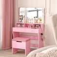 thumbnail image 2 of VECELO Vanity Set with Stool, Makeup Vanity Table with Mirror & Lights, Vanity Desk with Power Outlets & Storage Drawer, for Bedroom, Pink, 2 of 9