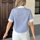 thumbnail image 4 of Tops de las Mujeres Casual Botón de Color Sólido Bordado Hueco-Fuera Blusa de Manga Corta para el Uso Diario, 4 of 9