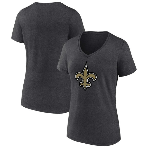 Women's Charcoal New Orleans Saints Primary Team Logo V-Neck T-Shirt