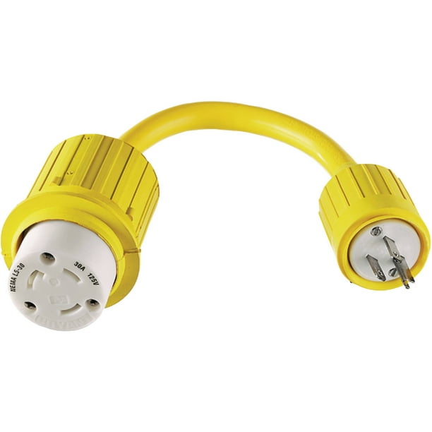 Hubbell HBL104 Yellow Watertight 30A 125V Locking Female to 15A 125V