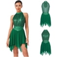 thumbnail image 3 of iiniim Women's Color Block Lyrical Dance Dress Sleeveless Ruched Figure Skating Modern Dancewear Green XXL, 3 of 7