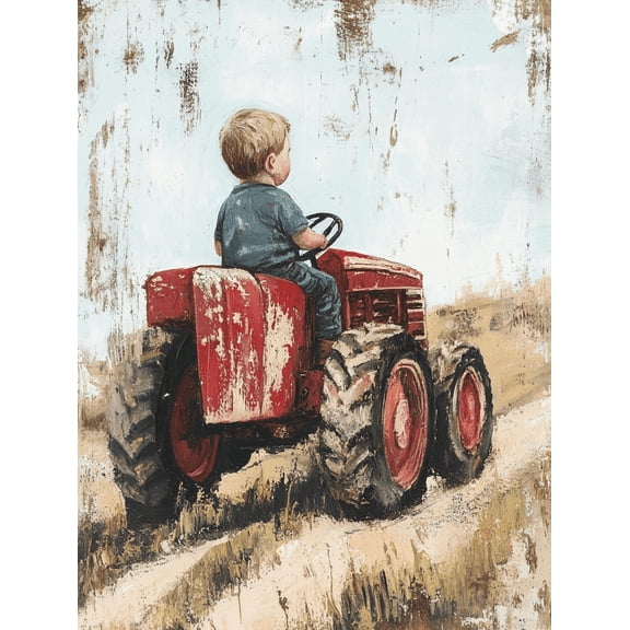 Little Boy Tractor Canvas Wall Art,Suitable for Farm House Decor, Rustic Decor, Countryside Decor, Living Room Decor, and Kitchen Decor.