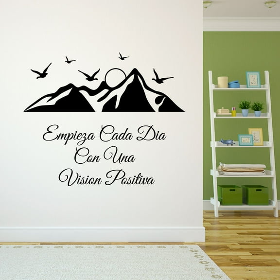 Spanish Wall Decals for Children Bedroom - Empieza Cada Dia Con Una Vision Positiva Inspirational Vision Quote in Spanish Home Wall Sticker - Size: 10 In x 8 In