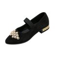 thumbnail image 2 of Willtoo Women's Vintage Mary Jane Flat Pumps Low Block Heel Slip On Shoes Elegant Rhinestone Pearl Decor Strap Casual Dress Shoes, 2 of 5