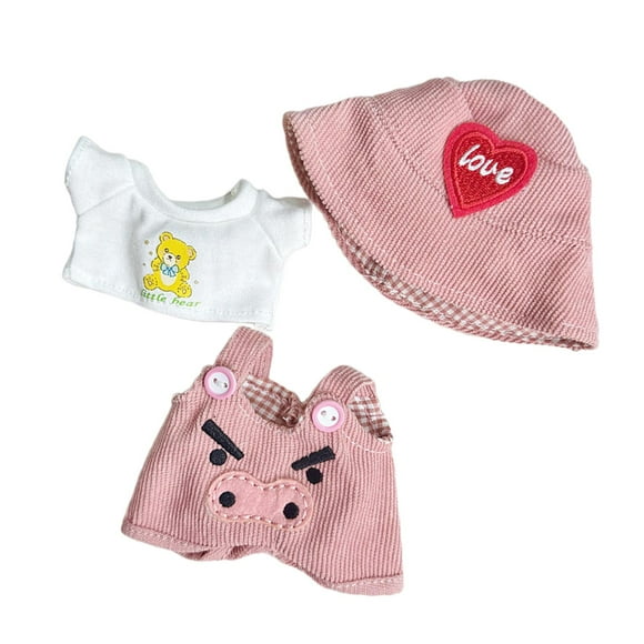 Xuanheng 15cm Doll Clothes, Doll T Shirt Dress up, Doll Accessories,Red Heart Pattern Hat,Cartoon Doll Clothing (Pink)