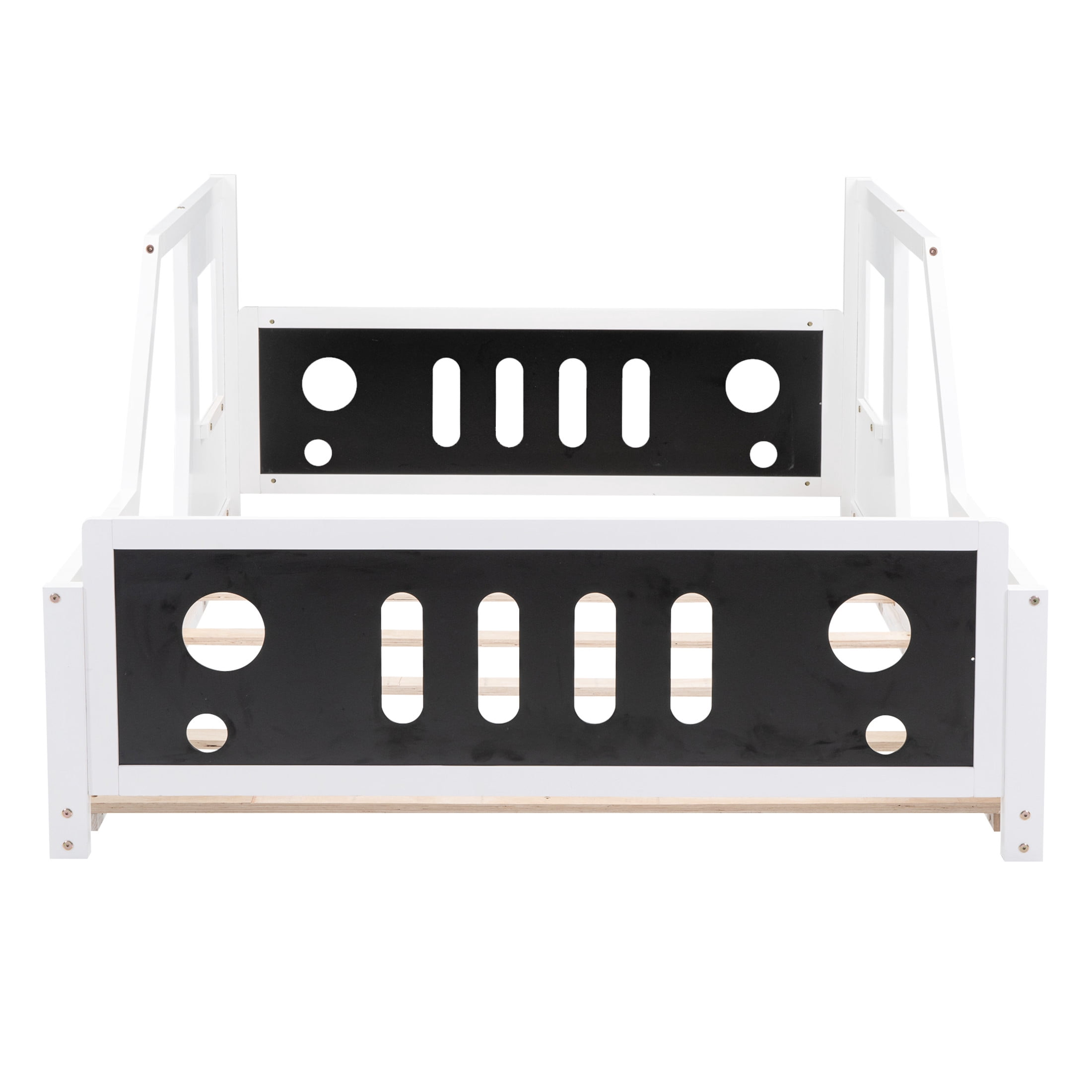 Noble House Full Classic Car-Shaped Platform Bed, Playful Pine Wood Frame with Doors and Wheels, White