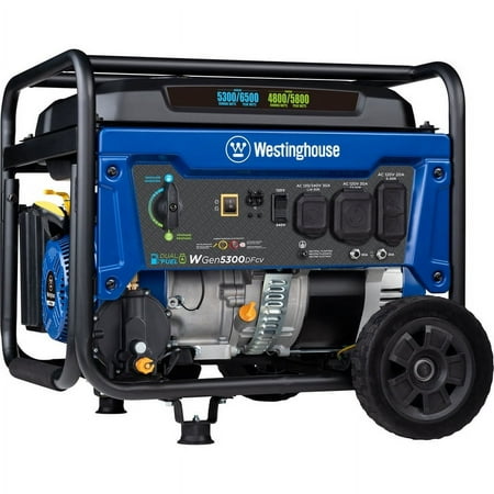 UPC: 0850011336786 | Westinghouse 6500 Peak Watt Home Backup Dual Fuel Portable Generator with CO Sensor and Wheel Kit