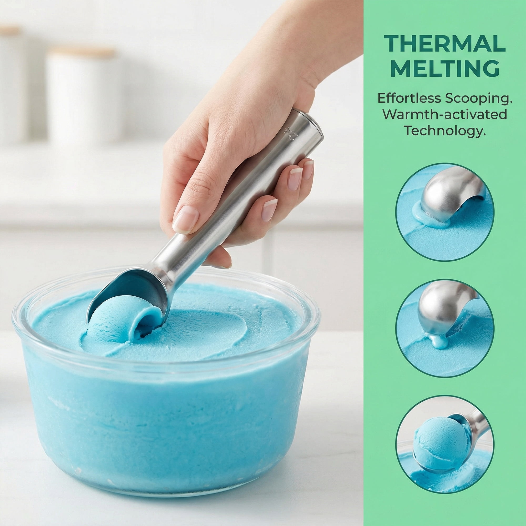 Unique Bargains Stainless Steel Ice Cream Scoop with Easy Release Silver 1.7in