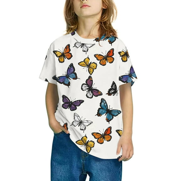 Spazoro Toddler Girls T-shirts, Printed Summer Casual Crewneck Short Sleeve Tops Tee Multicolor Size 7-8T