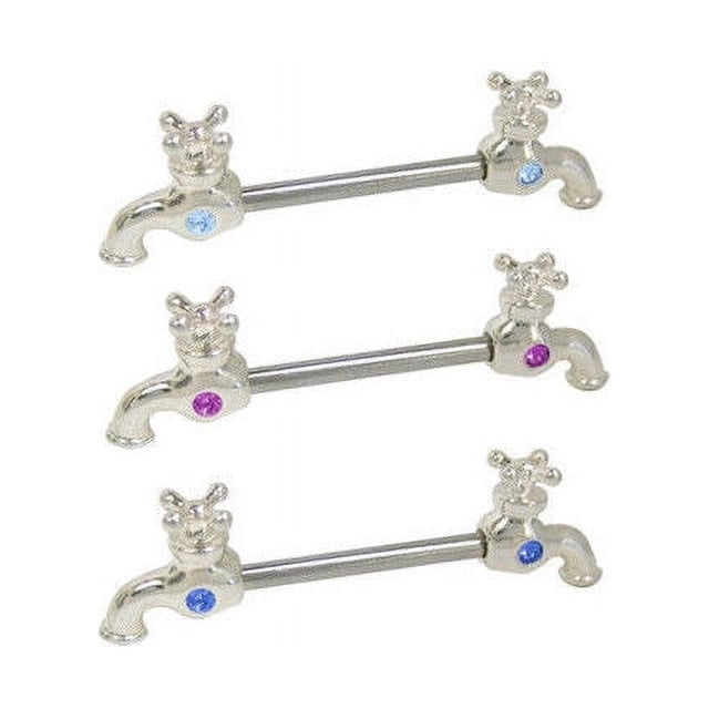 Faucet Nipple Rings Surgical Steel with CZ Jewels - 6 Colors Available