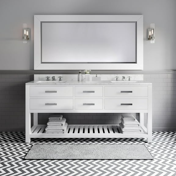Water Creation Madalyn 72" Wood Double Bathroom Vanity in Pure White/Chrome