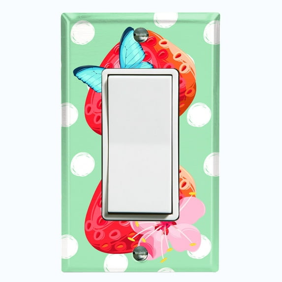 Metal Light Switch Plate Cover Floral Strawberry Butterfly Green Polka Dots FUT007