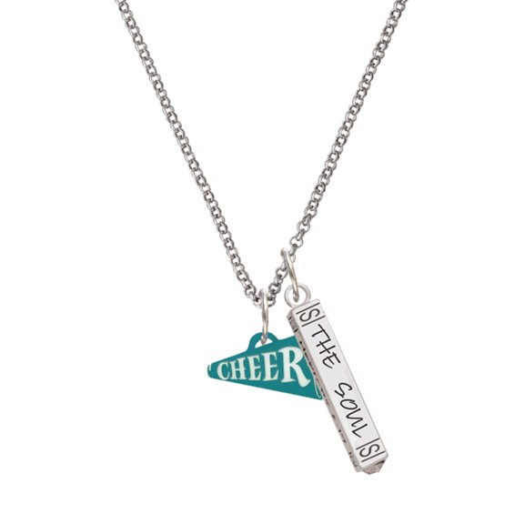 Delight Jewelry Acrylic 3/4" Teal Cheer Megaphone Silvertone Hope Anchors the Soul Bar Charm Necklace, 23"