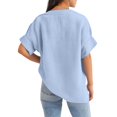 thumbnail image 5 of ZHISHIMINGJUN New Casual Style Mandarin Collar Cotton-Linen Shirt Light Blue Traditional Craft Improved Raglan Sleeve Perfect for Tea Houses Shoots, 5 of 5