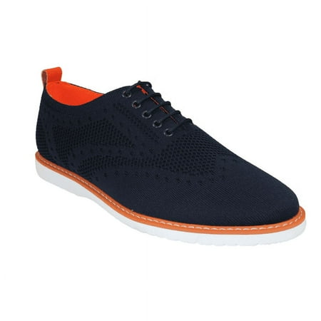 Men Comfort Casual Knit Fabric Wingtip Lace Sneaker Shoes #FRESHORT Navy Blue