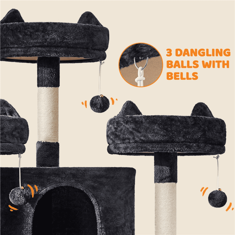 Yaheetech 68.9'' Large Cat Tree Tower with 2 Condos and Scratching Post, Black